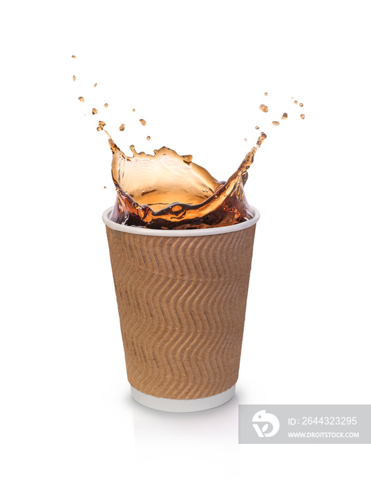 coffee paper cup with splash of coffee isolated