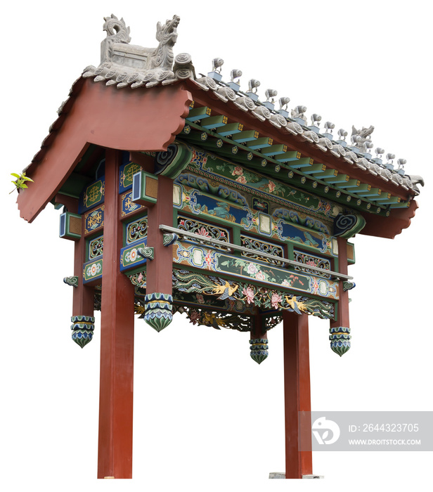 Isolated PNG cutout of a beautiful Chinese gate on a transparent background, ideal for photobashing, matte-painting, concept art