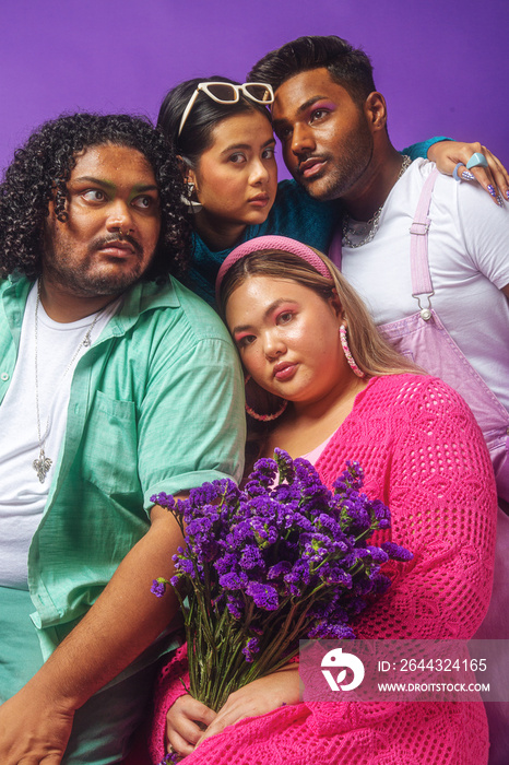 Asian Group fashion colour-blocked studio portrait