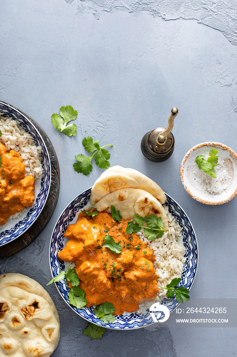 Chicken tikka masala, cooked marinated chicken in spiced curry sauce