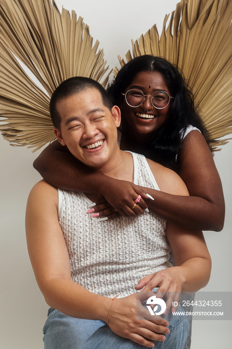 Asian duo lifestyle studio portrait shot