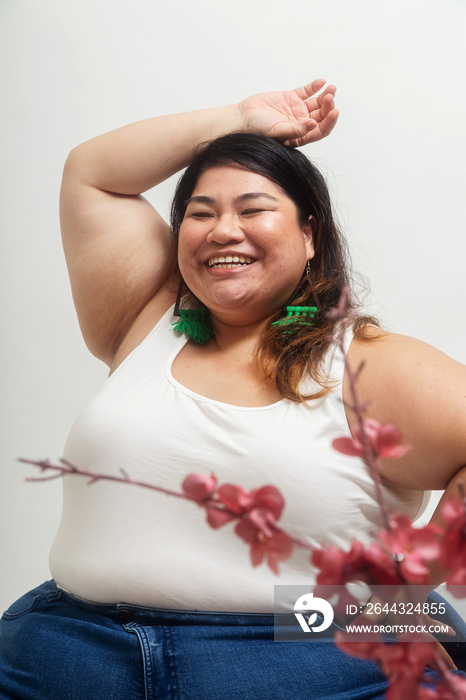 Asian plus size female solo lifestyle studio portrait shot