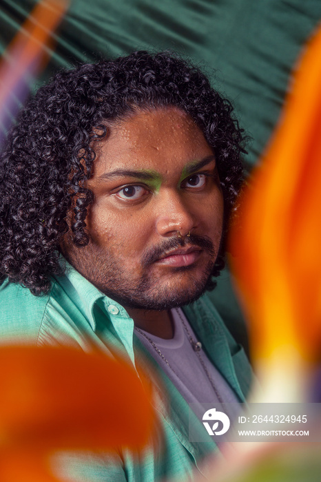 South Asian male colour blocked fashion studio portrait