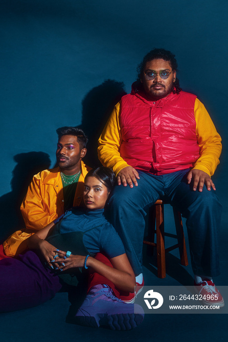 Asian Trio fashion colour-blocked studio portrait