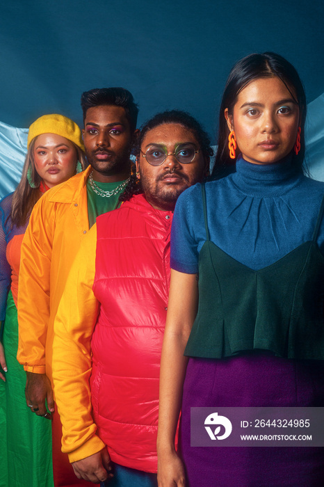 Asian group colour blocked fashion studio portrait