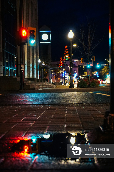 Chilliwack downtown sidewalk at night, located in Chilliwack BC Canada near Vancouver, Abbotsford and Hope.