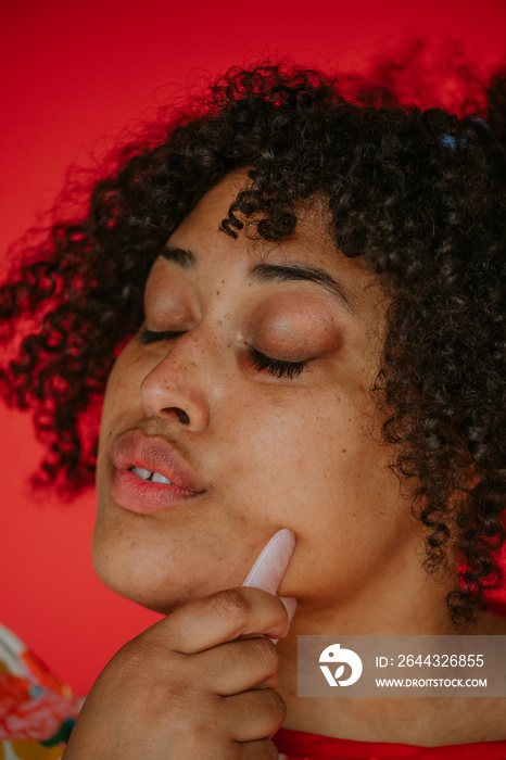 closeup plus size black person practicing self care