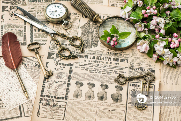 Antique accessories writing tools vintage fashion magazine