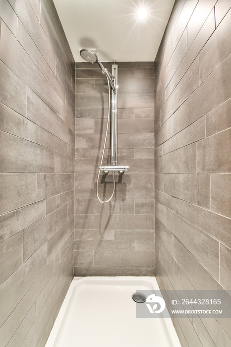 Modern shower stall in a bright bathroom