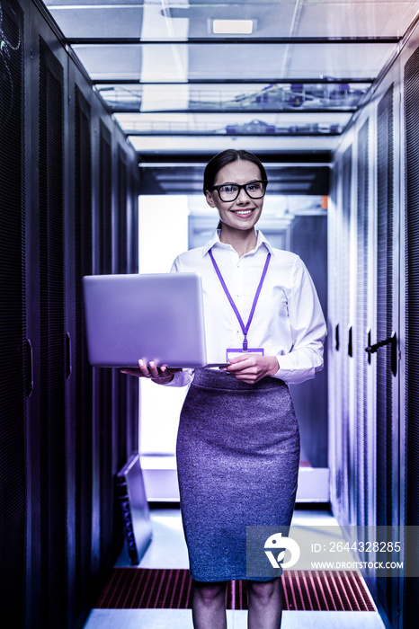 Cheerful happy woman working in the investigation department