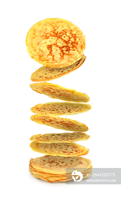 flying pancakes on the stack isolated