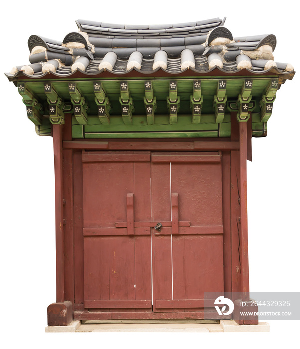 Isolated PNG cutout of a beautiful traditional Korean gate on a transparent background, ideal for photobashing, matte-painting, concept art