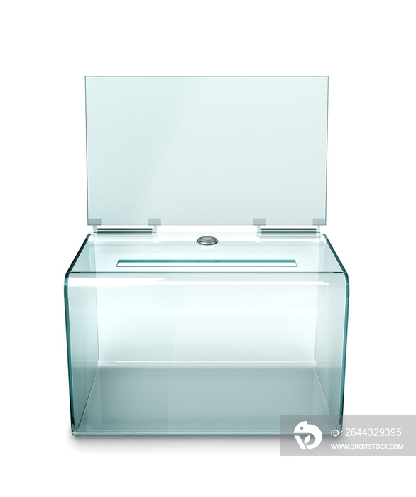 transparent ballot box, isolated on white background. 3d illustration