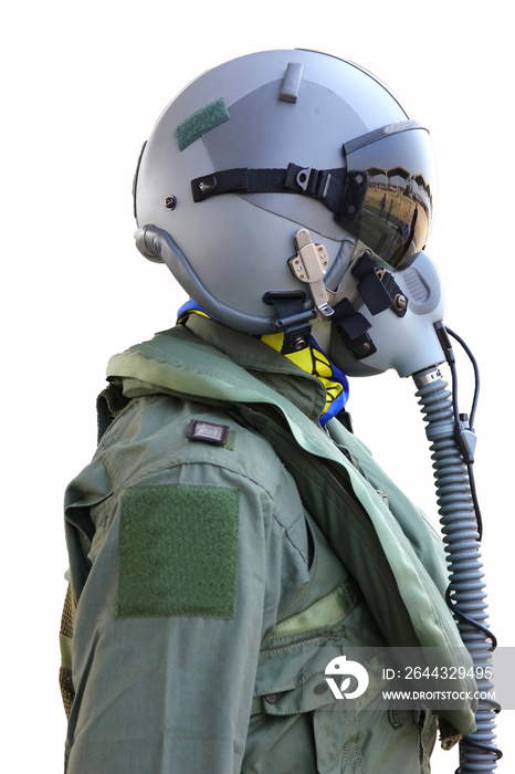 fighter pilot helmet and suit isolate on white background