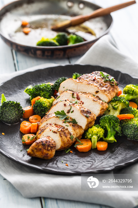 Roasted chicken breast with broccoli carrot and sesame