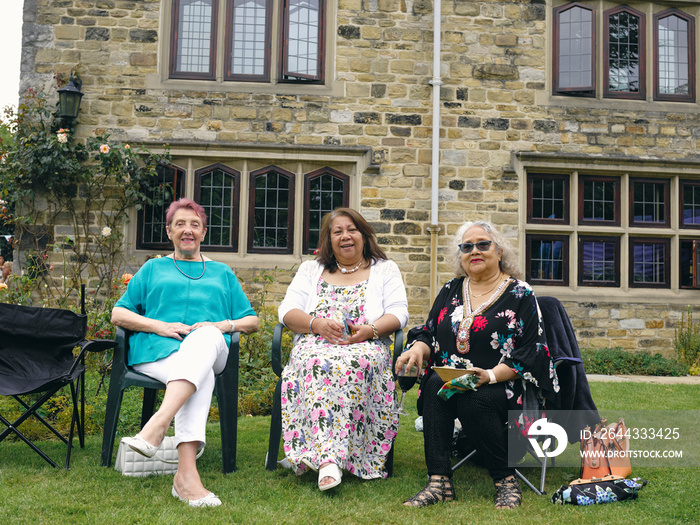 Portrait of senior women in backyard