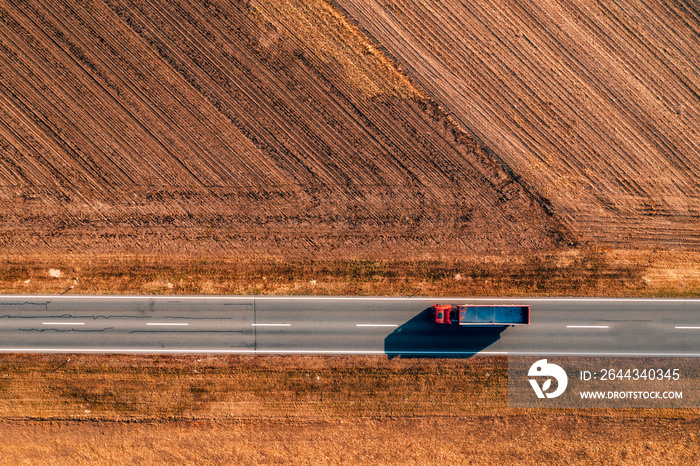 Aerial view of truck on the road