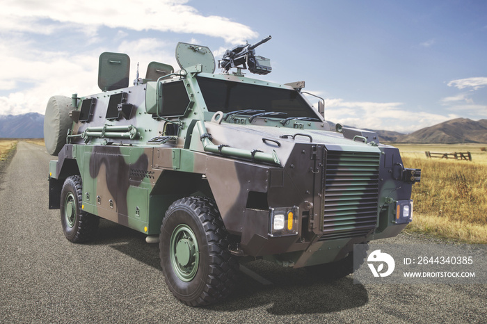 Military truck parked on the road