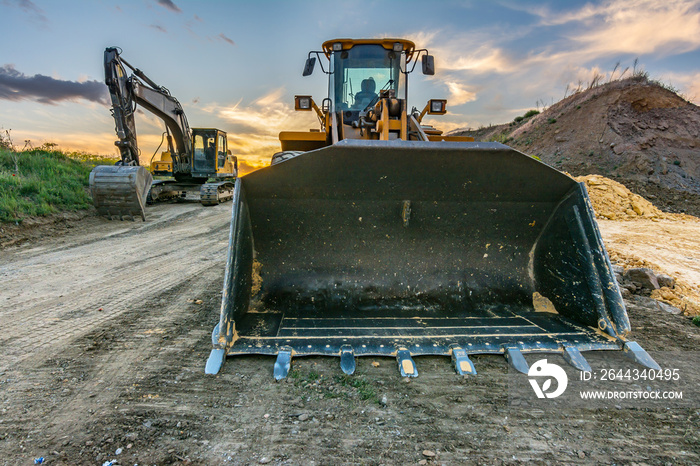 Group of excavator working on a construction site