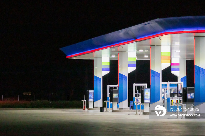 Petrol gas station at night