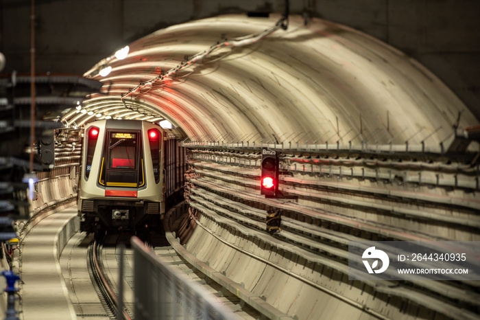 Warsaw metro train in the tunnel