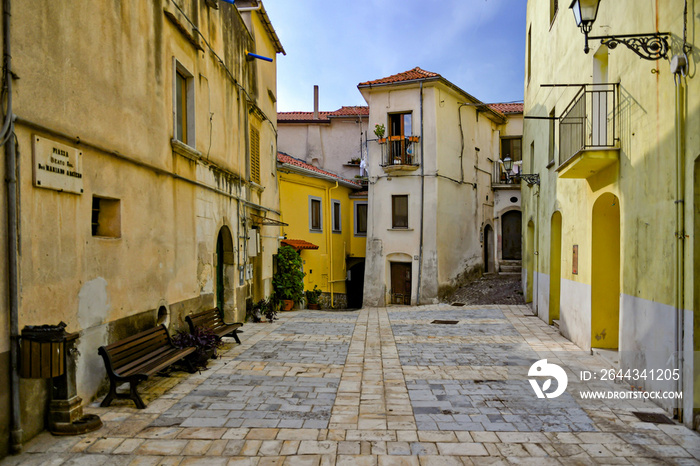 A narrow street in Contursi, an old town in the province of Salerno, Italy.