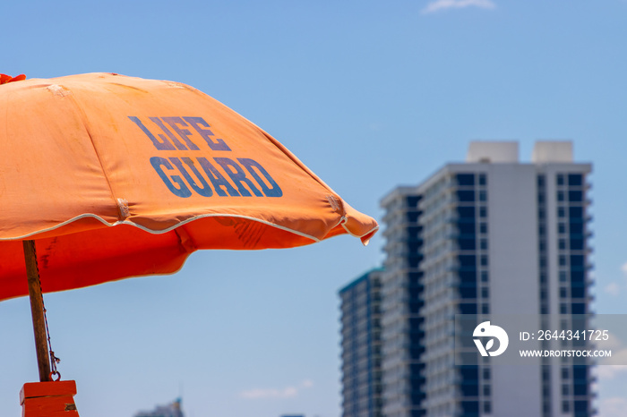 Life guard umbrella outside hotel