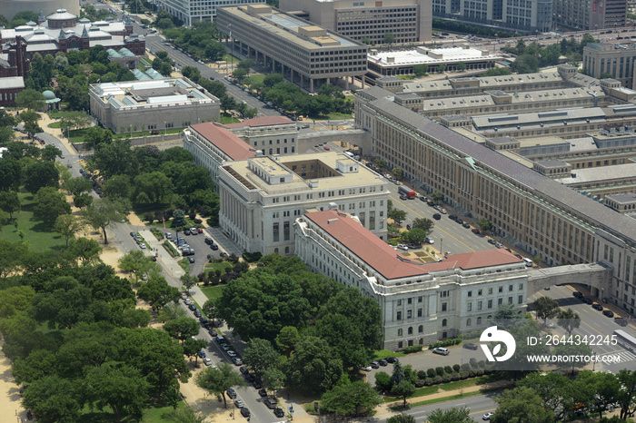 US Department of Agriculture Building aerial view from top of the Washington Monument in Washington, District of Columbia DC, USA.