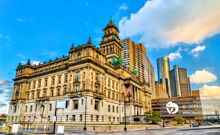 Wayne County Courthouse, a monumental government structure in Downtown Detroit, United States