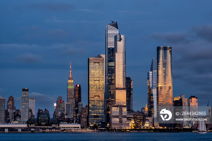 Sunset at Hudson Yards skyline of midtown Manhattan view from Hudson River