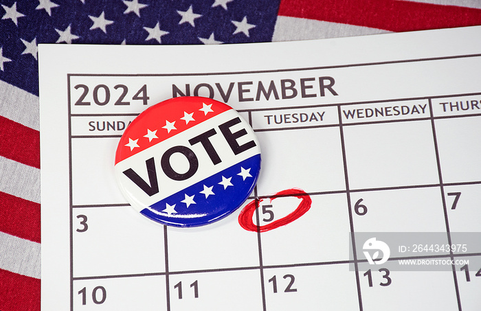 Flag vote button on Tuesday November 2024 calendar with a red circle