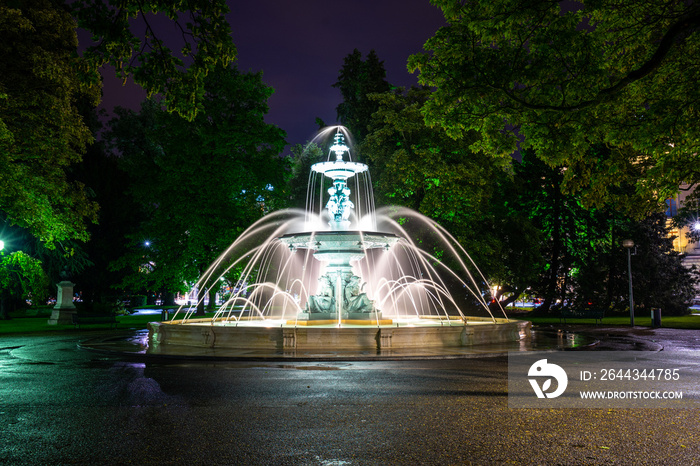 The fountain of the Europe park at night.