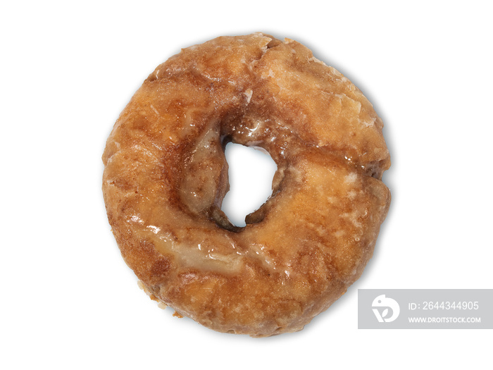 Old fashioned donut isolated on white close up photograph.