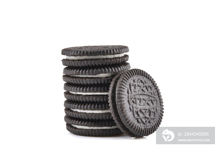 Chocolate cookie and cream isolated on white background