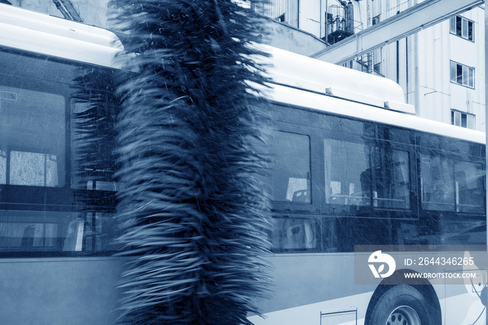 External washing of public transport buses and trams.