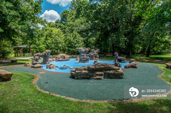 Playground with outdoor themed structures