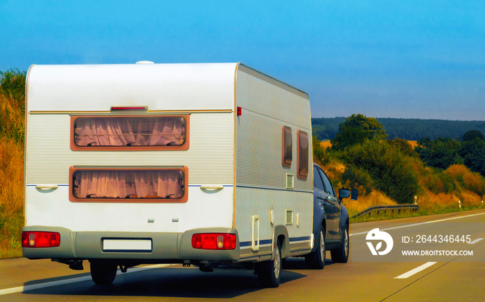 Caravan on road at Switzerland reflex