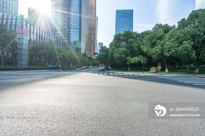 road with modern office building in hangzhou china