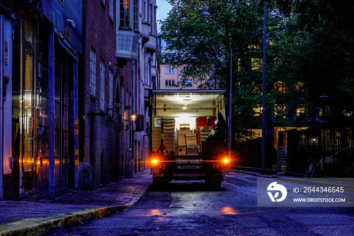 Stockholm, Sweden A delivery truck makes a delivery.