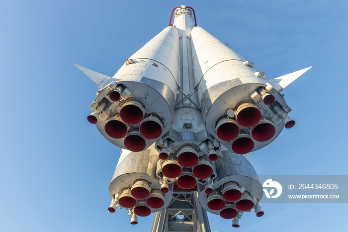 Space. Soviet space rocket close up.