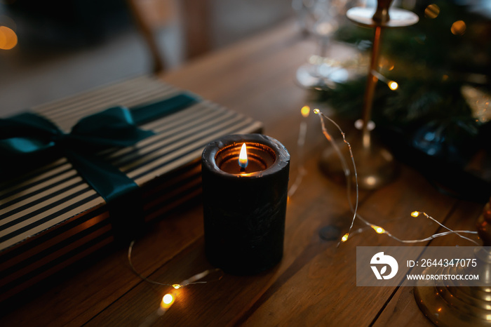 New Year’s decor on the festive table.