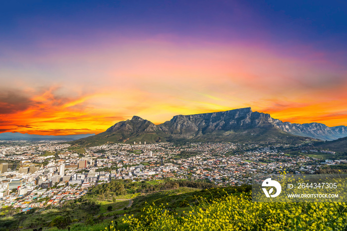 Cape Town city and Table Mountain with a beautiful twilight in Western Cape South Africa