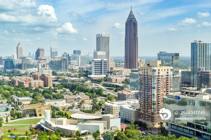 Aerial View of Downtown Atlanta (Midtown) and Olympic Park - Atlanta, Georgia, USA