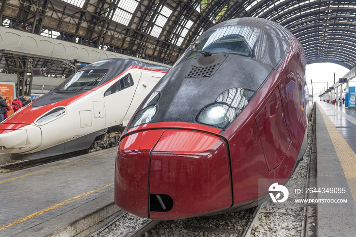 Two high-speed train at the railway station in Milano - Italy