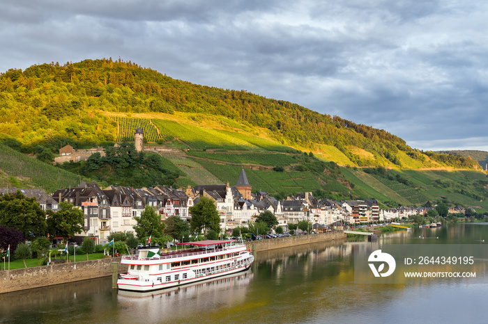 Beautiful wine growing town Zell (an der Mosel) at the river Moselle in Germany, a popular tourist river cruise destination