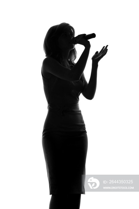 portrait of the singing woman on an isolated background