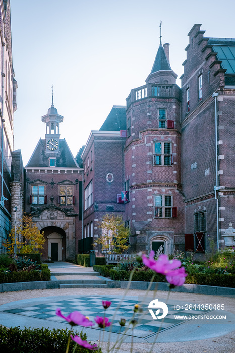 Rijksmuseum garden Amsterdam on a sunny morning during autumn,