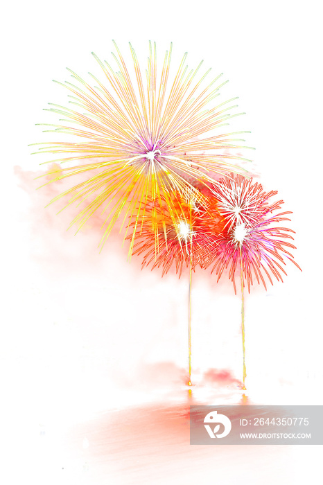 Firework beautiful colorful fireworks for celebration happy new year and merry christmas on white isolated background