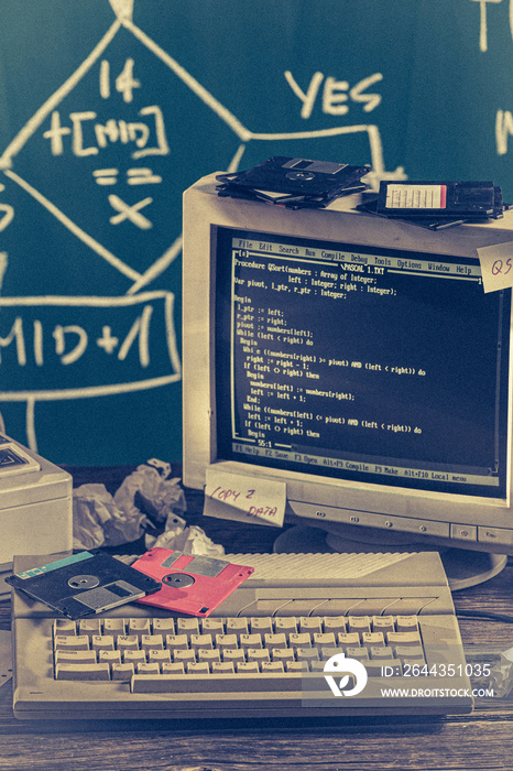 Closeup of programming on old computers in the laboratory