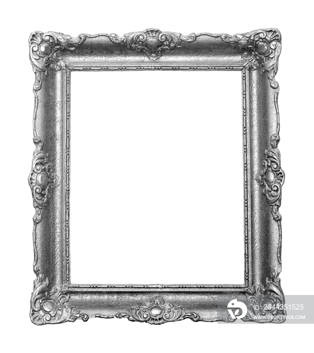 Beautiful vintage silver color frame for paintings decorated with carvings and ornaments